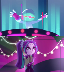 Size: 1280x1440 | Tagged: safe, edit, edited screencap, screencap, character:aria blaze, character:microchips, ship:ariachips, episode:find the magic, episode:the road less scheduled, g4, my little pony: equestria girls, my little pony:equestria girls, spoiler:eqg series (season 2), female, male, mc dex fx, musical instrument, neon garden maze, shipping, smiling, straight, the road less scheduled: microchips, theremin