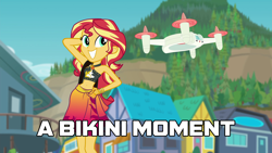 Size: 1920x1080 | Tagged: safe, edit, edited screencap, screencap, character:sunset shimmer, equestria girls:forgotten friendship, g4, my little pony: equestria girls, my little pony:equestria girls, belly button, bikini, clothing, sunset selfie, sunsex shimmer, swimsuit