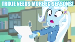 Size: 1280x720 | Tagged: safe, edit, edited screencap, screencap, character:trixie, equestria girls:forgotten friendship, g4, my little pony: equestria girls, my little pony:equestria girls, caption, image macro, op can't let go, save equestria girls, text