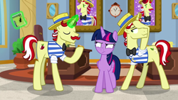 Size: 1920x1080 | Tagged: safe, edit, edited screencap, screencap, character:flam, character:flim, character:svengallop, character:twilight sparkle, character:twilight sparkle (alicorn), species:alicorn, species:earth pony, species:pony, species:unicorn, episode:friendship university, episode:the mane attraction, g4, my little pony: friendship is magic, angry, flim flam brothers, implied svengallop, magic, punishment, revenge