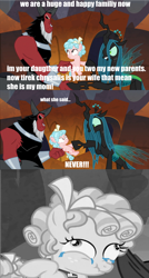 Size: 972x1809 | Tagged: safe, edit, edited screencap, screencap, character:cozy glow, character:lord tirek, character:queen chrysalis, species:alicorn, species:centaur, species:pegasus, species:pony, episode:frenemies, g4, my little pony: friendship is magic, bad edit, family, teary eyes