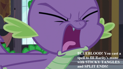 Size: 1280x720 | Tagged: safe, edit, edited screencap, screencap, character:spike, episode:princess spike, g4, my little pony: friendship is magic, angry, implied blueblood, implied rarity, speech, talking