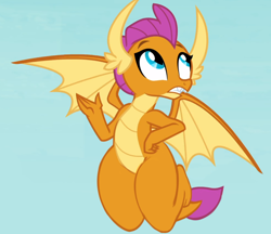 Size: 1284x1110 | Tagged: safe, edit, edited screencap, screencap, character:smolder, species:dragon, g4, dragoness, female, flying, hand on hip, thighs