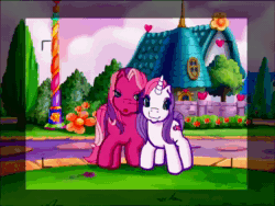 Size: 640x480 | Tagged: safe, edit, screencap, character:cheerilee (g3), character:pinkie pie (g3), character:scootaloo (g3), character:starsong, character:sweetie belle (g3), character:toola roola (g3), species:earth pony, species:pegasus, species:pony, species:unicorn, episode:rainbow dash's special day, g3, animated, camera, female, mare, skateboard, sound, webm