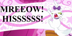 Size: 640x320 | Tagged: safe, edit, edited screencap, screencap, character:opalescence, episode:do princesses dream of magic sheep?, g4, angry, bow, carousel boutique, cat noises, cropped, hair bow, reaction image