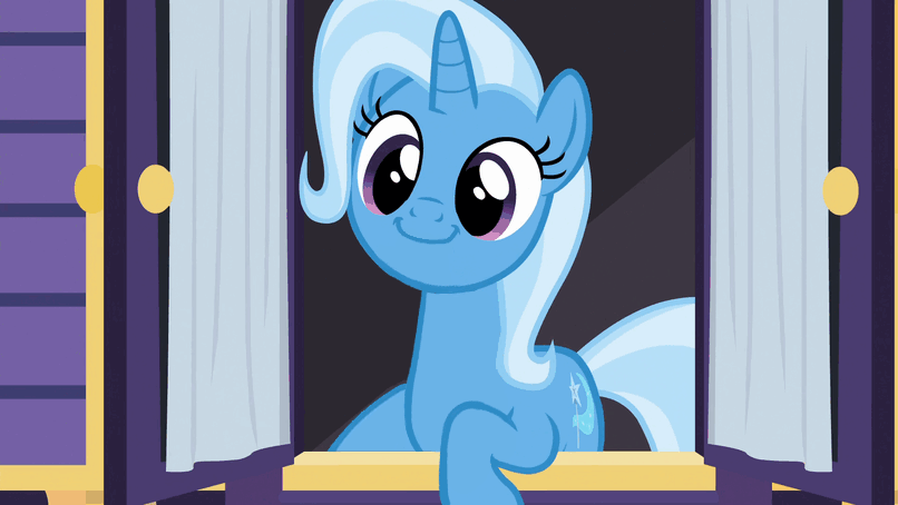 Size: 806x454 | Tagged: safe, edit, edited screencap, screencap, character:trixie, species:pony, species:unicorn, episode:to where and back again, g4, my little pony: friendship is magic, cute, diatrixes, female, happy, mare, solo, trixie's wagon