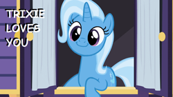 Size: 806x454 | Tagged: safe, edit, edited screencap, screencap, character:trixie, species:pony, species:unicorn, episode:to where and back again, g4, my little pony: friendship is magic, cute, diatrixes, female, happy, mare, smiling, solo, trixie's wagon