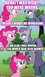 Size: 500x843 | Tagged: safe, edit, edited screencap, screencap, character:maud pie, character:pinkie pie, species:earth pony, species:pony, episode:the maud couple, g4, my little pony: friendship is magic, caption, comic, duo, image macro, screencap comic, text