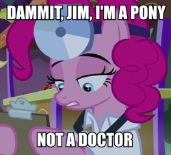 Size: 748x675 | Tagged: safe, edit, edited screencap, screencap, character:pinkie pie, species:pony, episode:the summer sun setback, g4, my little pony: friendship is magic, caption, doctor, female, image macro, solo, star trek (tos), text