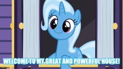 Size: 806x454 | Tagged: safe, edit, edited screencap, screencap, character:trixie, episode:to where and back again, g4, my little pony: friendship is magic, cute, diatrixes, female, great and powerful, imgflip, solo, text, trixie's wagon