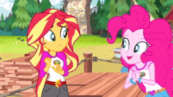Size: 1280x720 | Tagged: safe, edit, edited screencap, screencap, character:pinkie pie, character:sunset shimmer, equestria girls:legend of everfree, g4, my little pony: equestria girls, my little pony:equestria girls, animated, completing the mission, ellie (henry stickmin), henry stickmin collection, sound, webm
