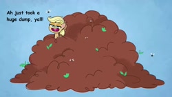 Size: 1280x720 | Tagged: safe, edit, screencap, character:applejack, species:earth pony, species:pony, g4.5, my little pony:pony life, spoiler:pony life s01e34, female, fly, implied poop, insect, mare, not what it looks like, text edit, the 5 habits of highly effective ponies, toilet humor