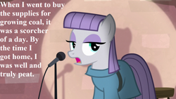 Size: 1280x720 | Tagged: safe, edit, edited screencap, screencap, character:maud pie, episode:the maud couple, g4, my little pony: friendship is magic, maud the comedian, microphone, pun, speech, talking
