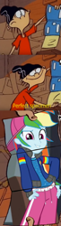 Size: 424x1566 | Tagged: safe, edit, edited screencap, screencap, character:rainbow dash, episode:get the show on the road, eqg summertime shorts, g4, my little pony: equestria girls, my little pony:equestria girls, backwards ballcap, baseball cap, cap, centerfold, clothing, cropped, double d, ed edd n eddy, edd, hand on hip, hat, jacket, meme, pants, quick shot ed, rapper dash, sexy, smiling, zoomed in