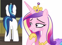 Size: 3008x2184 | Tagged: safe, edit, edited screencap, screencap, character:princess cadance, character:shining armor, species:pony, g4, butt, eyes on the prize, female, mare, shieldbutt