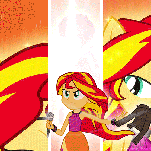 Size: 500x500 | Tagged: safe, edit, edited screencap, screencap, character:sunset shimmer, species:eqg human, equestria girls:rainbow rocks, g4, my little pony: equestria girls, my little pony:equestria girls, animated, female, gif, microphone, ponied up, sleeveless, solo