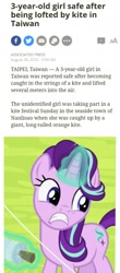 Size: 689x1571 | Tagged: safe, edit, edited screencap, screencap, character:starlight glimmer, species:pony, species:unicorn, g4, female, inverted mouth, kite, magic, mare, news, oops, taiwan, telekinesis