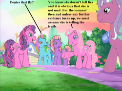 Size: 938x701 | Tagged: safe, edit, edited screencap, screencap, character:pinkie pie (g3), character:rainbow dash (g3), character:sky wishes, character:sweetberry, character:twinkle twirl, species:pony, episode:friends are never far away, g3, c.s. lewis, cute, dialogue, female, g3 dashabetes, g3 diapinkes, mare, the chronicles of narnia, the lion the witch and the wardrobe