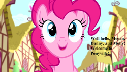 Size: 1280x720 | Tagged: safe, edit, edited screencap, screencap, character:pinkie pie, species:pony, episode:pinkie pride, g1, g4, my little pony: friendship is magic, cute, diapinkes, female, implied danny, implied megan, implied molly, mare, ponyville, speech, talking