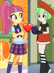 Size: 859x1158 | Tagged: safe, edit, edited screencap, screencap, character:drama letter, character:sour sweet, character:watermelody, g4, my little pony:equestria girls, background human, canterlot high, clothing, crystal prep academy uniform, female, heart, school uniform, shipping, shipping domino, sourmelody