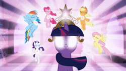 Size: 1280x720 | Tagged: safe, edit, screencap, character:applejack, character:fluttershy, character:pinkie pie, character:rainbow dash, character:rarity, character:twilight sparkle, character:twilight sparkle (unicorn), species:earth pony, species:pegasus, species:pony, species:unicorn, episode:friendship is magic, g4, my little pony: friendship is magic, animated, archway, big crown thingy, castle, castle of the royal pony sisters, crown, element of generosity, element of honesty, element of kindness, element of laughter, element of loyalty, element of magic, elements of harmony, eyes closed, floating, glowing eyes, jewelry, levitation, loop, magic, mane six, music, pillar, plant, regalia, ruins, scenery, shiny, sitting, smiling, sound, sound edit, sunburst background, telekinesis, vine, webm, yume nikki