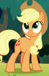 Size: 624x970 | Tagged: safe, edit, edited screencap, screencap, character:applejack, species:earth pony, species:pony, episode:non-compete clause, g4, my little pony: friendship is magic, applejack's hat, clothing, cowboy hat, cropped, cute, female, hat, jackabetes, standing