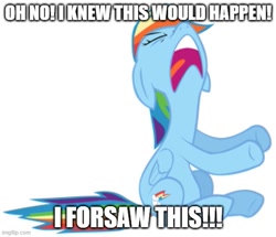 Size: 539x463 | Tagged: safe, edit, edited screencap, screencap, character:rainbow dash, species:pony, episode:sonic rainboom, g4, my little pony: friendship is magic, caption, drama queen, female, image macro, mare, meme, misspelling, my life is ruined, rainbowdrama, scout, scream fortress, simple background, sitting, solo, team fortress 2, text, white background