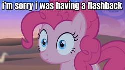 Size: 1279x717 | Tagged: safe, edit, edited screencap, screencap, character:pinkie pie, species:pony, episode:daring done, g4, caption, charlie and the chocolate factory, female, image macro, mare, solo, text, thousand yard stare, willy wonka
