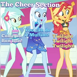 Size: 640x640 | Tagged: safe, edit, edited screencap, screencap, character:lyra heartstrings, character:sunset shimmer, character:trixie, episode:i'm on a yacht, g4, my little pony: equestria girls, my little pony:equestria girls, spoiler:eqg series (season 2), clothing, swimsuit