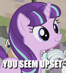 Size: 400x441 | Tagged: safe, edit, edited screencap, screencap, character:starlight glimmer, episode:the cutie map, g4, my little pony: friendship is magic, caption, cropped, image macro, s5 starlight, solo focus, text, you seem upset