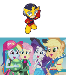 Size: 1280x1439 | Tagged: safe, edit, edited screencap, screencap, character:applejack, character:fluttershy, character:rainbow dash, character:rarity, character:tank, g4, my little pony: equestria girls, my little pony:equestria girls, aww... baby turtles, elec man, megaman