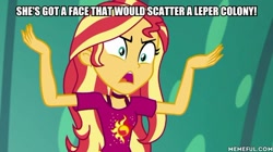 Size: 600x337 | Tagged: safe, edit, edited screencap, screencap, character:sunset shimmer, species:eqg human, equestria girls:spring breakdown, g4, my little pony: equestria girls, my little pony:equestria girls, caption, duckman, female, image macro, solo, text