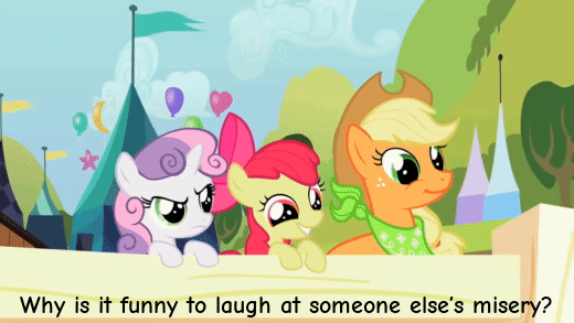 Size: 520x293 | Tagged: safe, edit, edited screencap, screencap, character:apple bloom, character:applejack, character:sweetie belle, species:earth pony, species:pony, species:unicorn, friendship is witchcraft, sweetie bot, episode:sisterhooves social, g4, my little pony: friendship is magic, animated, balloon, bandana, caption, flag, neigh soul sister, robot, talking, text