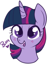Size: 156x212 | Tagged: source needed, safe, artist:lulubell, character:twilight sparkle, species:alicorn, species:pony, blushing, bust, butts, colored pupils, cute, female, head, heart, mare, open mouth, portrait, simple background, smiling, solo, transparent background