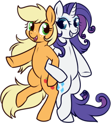 Size: 390x433 | Tagged: safe, artist:lulubell, character:applejack, character:rarity, species:pony, ship:rarijack, alternate hairstyle, bipedal, cute, dancing, female, jackabetes, lesbian, loose hair, raribetes, shipping, simple background, transparent background