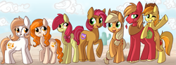 Size: 1179x437 | Tagged: safe, artist:lulubell, character:apple bloom, character:applejack, character:babs seed, character:big mcintosh, character:braeburn, oc, ship:appleseed, applecest, female, incest, lesbian, male, older, shipping