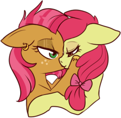Size: 280x272 | Tagged: safe, artist:lulubell, character:apple bloom, character:babs seed, ship:appleseed, applecest, female, incest, kissing, lesbian, shipping, simple background, transparent background