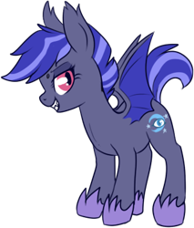 Size: 341x401 | Tagged: safe, artist:lulubell, oc, oc only, oc:night watch, species:bat pony, species:pony, fangs, female, grin, mare, night guard, simple background, transparent background