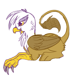 Size: 555x555 | Tagged: safe, artist:lulubell, character:gilda, species:griffon, claws, female, profile, prone, simple background, solo, white background