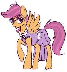 Size: 341x363 | Tagged: safe, artist:lulubell, character:scootaloo, species:pegasus, species:pony, clothing, dress, eyelashes, female, fress, mare, older, simple background, solo, white background, wings