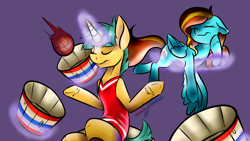 Size: 1024x576 | Tagged: safe, artist:eyesorefortheblind, character:snails, oc, oc:ilovekimpossiblealot, species:pegasus, species:pony, g4, bottomless, buckball, clothing, female, glowing horn, mare, partial nudity