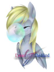 Size: 900x1200 | Tagged: safe, artist:eyesorefortheblind, character:derpy hooves, species:pegasus, species:pony, g4, bubble, eyes closed, female, mare, solo, watermark