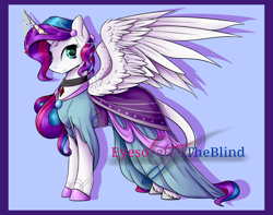 Size: 1600x1263 | Tagged: safe, artist:eyesorefortheblind, oc, oc only, oc:clarissa clairty, species:alicorn, species:pony, g4, alicorn oc, clothing, dress, ear piercing, earring, female, grand galloping gala, horn jewelry, jewelry, leonine tail, mare, piercing, solo, watermark