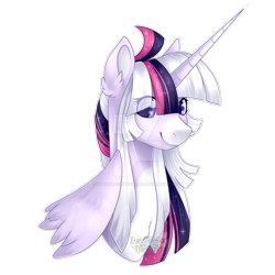 Size: 1280x1280 | Tagged: safe, artist:eyesorefortheblind, oc, oc only, oc:mystic mysteries, species:alicorn, species:pony, g4, alicorn oc, bust, deviantart watermark, horn, looking at you, obtrusive watermark, simple background, solo, transparent background, watermark, wings
