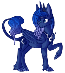 Size: 440x496 | Tagged: safe, artist:lulubell, character:princess luna, species:classical unicorn, cloven hooves, female, leonine tail, raised hoof, simple background, solo, transparent background, unshorn fetlocks