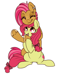 Size: 389x500 | Tagged: safe, artist:lulubell, character:apple bloom, character:babs seed, ship:appleseed, applecest, female, hug, incest, lesbian, older, shipping, simple background, white background