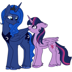 Size: 500x500 | Tagged: safe, artist:lulubell, character:princess luna, character:twilight sparkle, character:twilight sparkle (alicorn), species:alicorn, species:pony, fanfic, female, hooves, mare, simple background, talking, transparent background, unshorn fetlocks