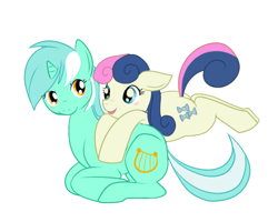 Size: 500x400 | Tagged: safe, artist:lulubell, character:bon bon, character:lyra heartstrings, character:sweetie drops, species:earth pony, species:pony, species:unicorn, ship:lyrabon, female, lesbian, looking at each other, shipping, simple background, smiling, white background