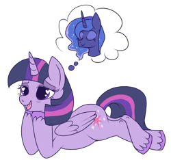 Size: 474x443 | Tagged: safe, artist:lulubell, character:princess luna, character:twilight sparkle, character:twilight sparkle (alicorn), species:alicorn, species:pony, ship:twiluna, female, lesbian, mare, shipping, simple background, thought bubble, transparent background