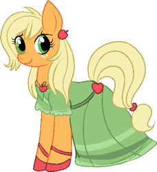 Size: 383x419 | Tagged: safe, artist:lulubell, character:applejack, clothing, dress, female, loose hair, simple background, solo, transparent background